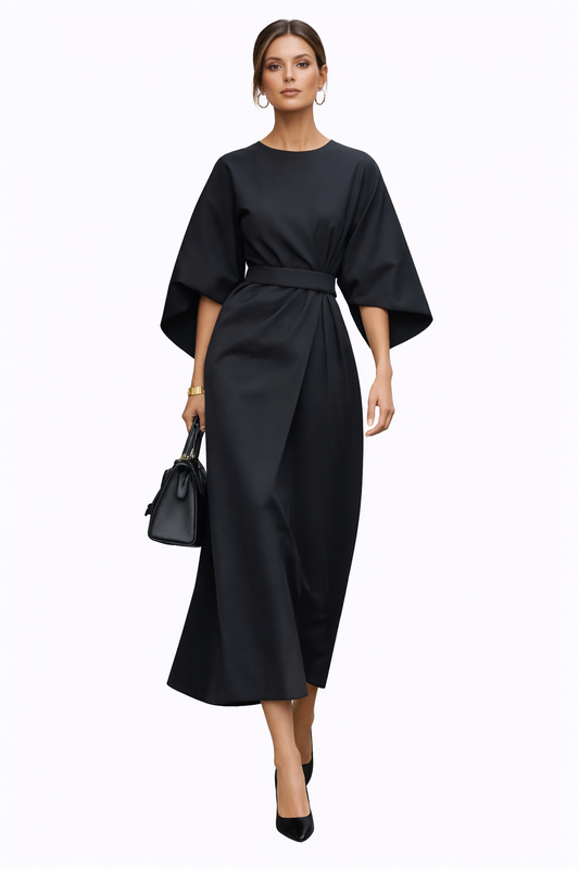 Katarzyna Vestido Maxi Sofisticado con Manga Kimono en negro